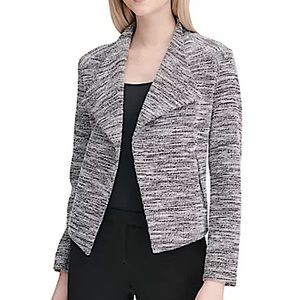 CALVIN KLEIN Black & White Tweed Flyaway Jacket Medium